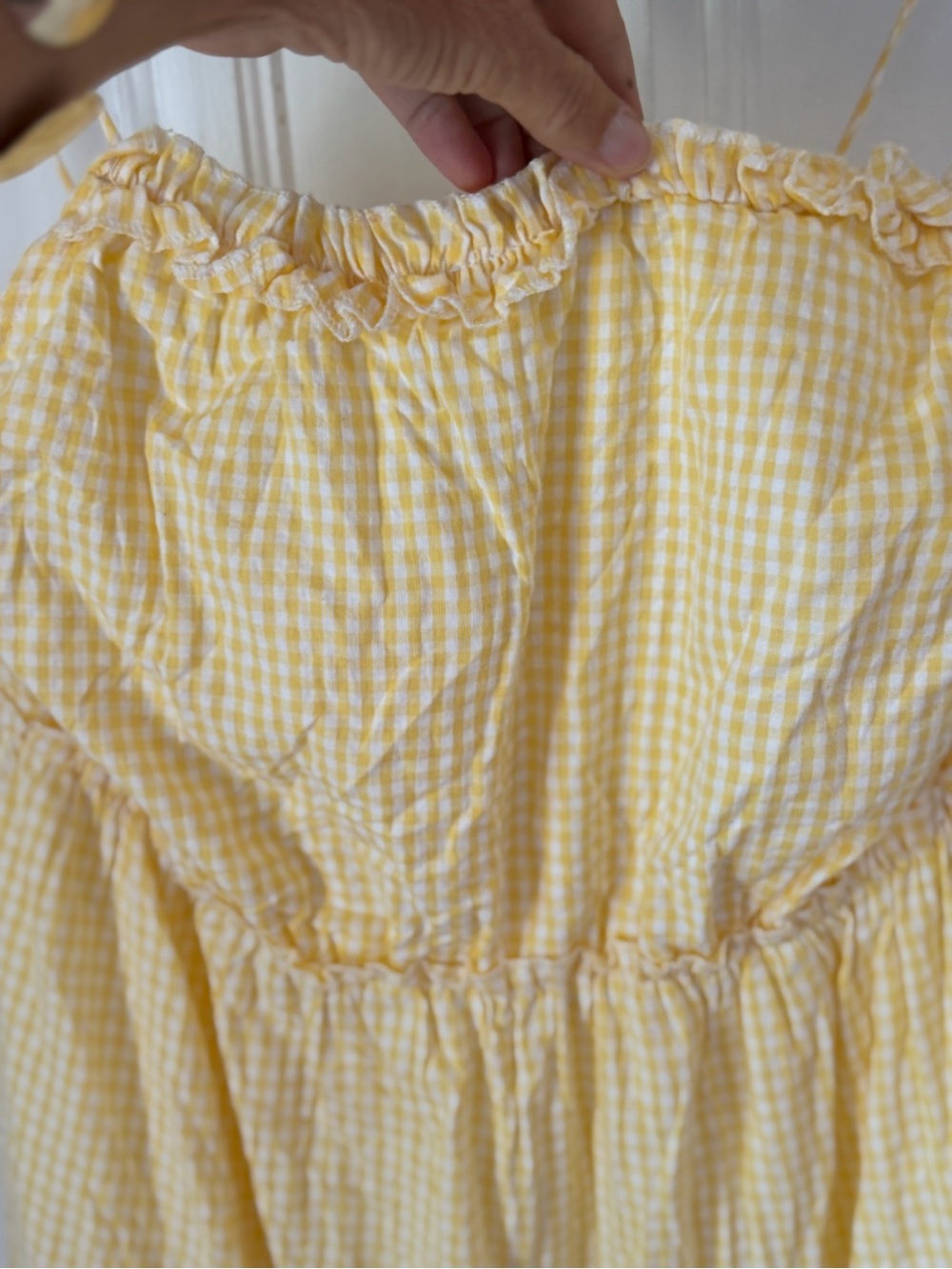 Sim & Sam Yellow Gingham Lined Tiered Skirt Tie Straps Maxi Dress Size XL - Picture 2 of 14